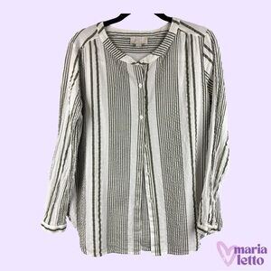 LOFT Striped Blouse, Dark Olive, EUC